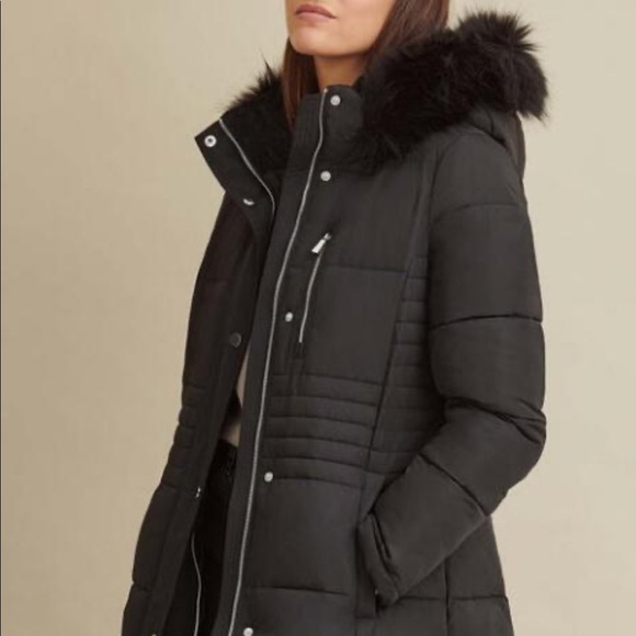 NWOT Faux Fur Trim Maxi Puffer - Picture 3 of 12